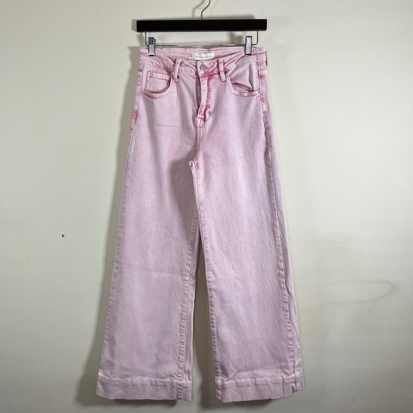 Risen Jeans Denim - Risen Jeans Acid Pink High Rise Wide Leg Jeans Womens 27 Coquette Boho Whimsical